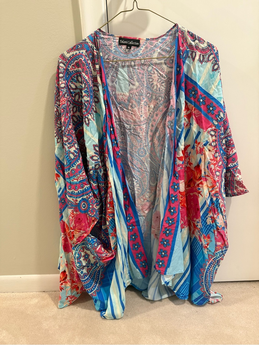 Tolani Multi-Color Boho Kimono Cardigan - Blue, Pink, Red